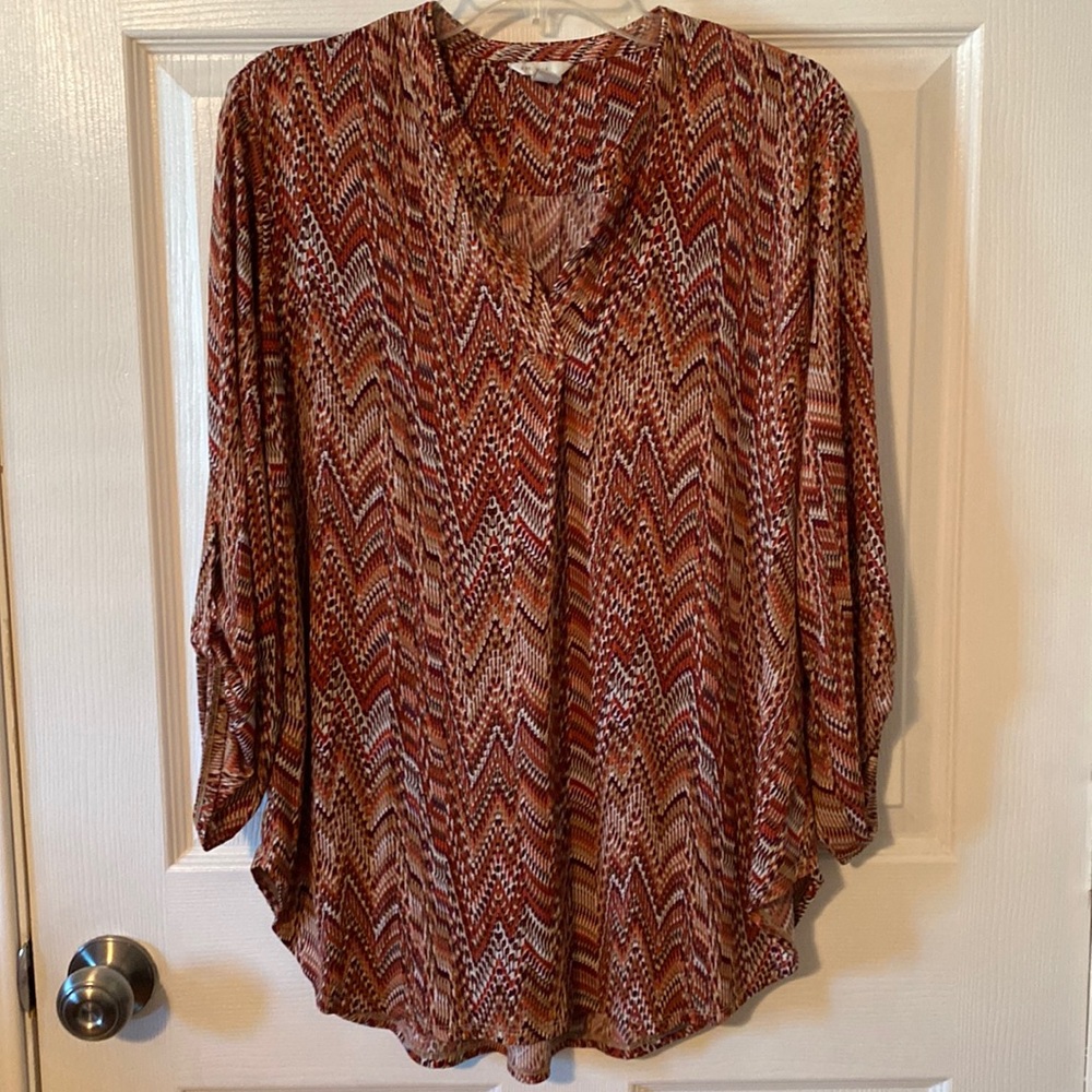 Boho Wrinkle Free Blouse-long sleeve or Button up 3/4 Sleeves Women’s Size Large